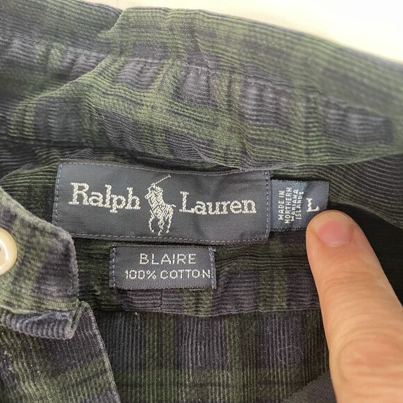 Ralph Lauren Blaire Button Down Long Sleeve Shirt, Large, Dark Blue Checkered - Picture 4 of 8